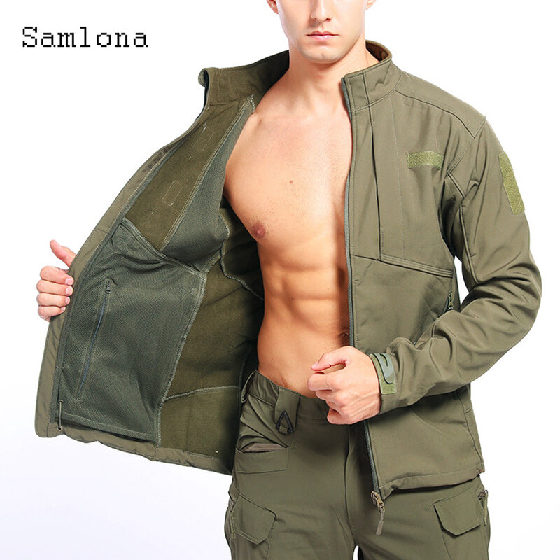 Samlona 2022 moda męska kurtki z suwakiem wiosna jesień z kołnierzykiem z klapami retro płaszcze Plus rozmiar męska stojak kieszenie topy odzież wierzchnia