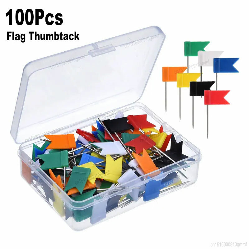 100 pces definir cor bandeira thumbtack empurrar pinos 35mm escritório escola parede mapa fotos papel boletim placa decorativa polegar tack pushpin