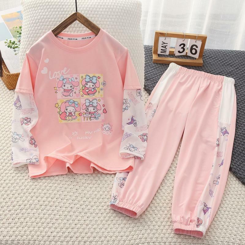 Sanrios My Melody Girls Summer Suit T-Shirt Pants Cinnamoroll Child Short Sleeve Pants Two-Piece Set Sun Protection Breathable