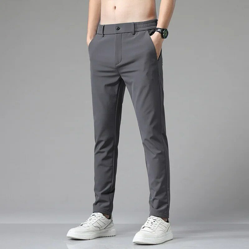 남성용 얇은 비즈니스 캐주얼 바지, 신축성 있는 슬림 핏 허리 조거, 클래식 블루 블랙 그레이 브랜드 바지
