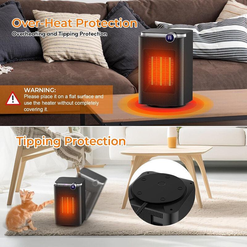 Space Heater, Space Heaters for Indoor Use, 1500W PTC Electric Heaters with 90°Oscillating, 3 Modes, 12H Timer
