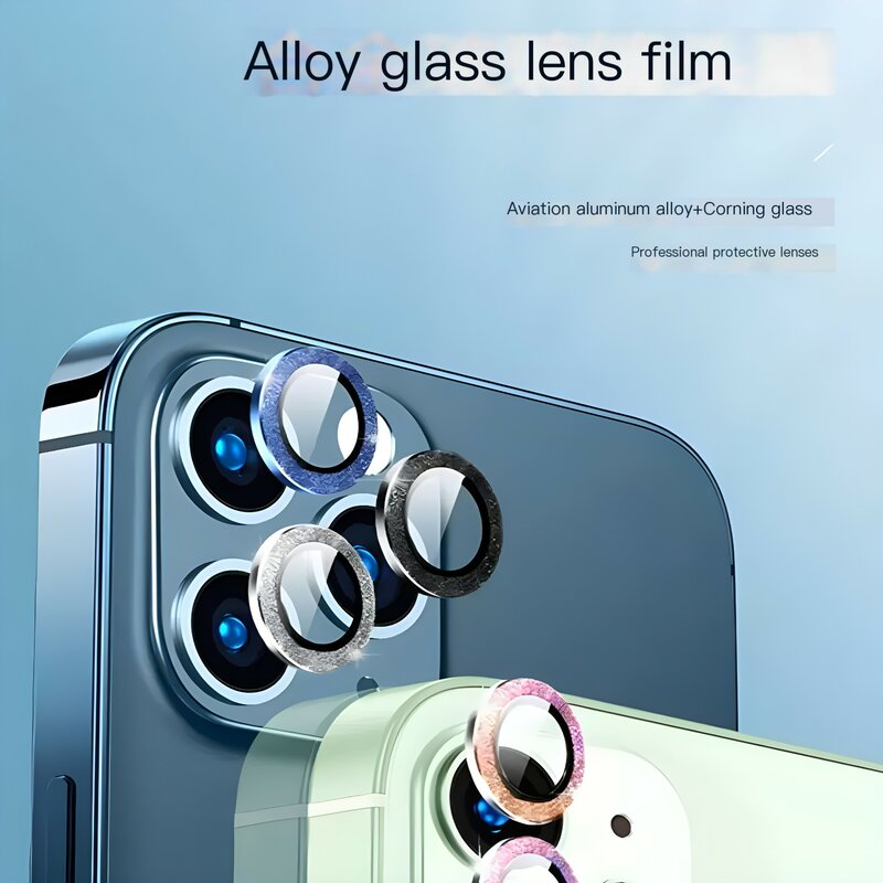Pelindung lensa kamera, iPhone 15 12 13 14 11 Pro Max Mini 9H kaca Tempered pelindung layar penutup Film 14/15 Plus cincin logam
