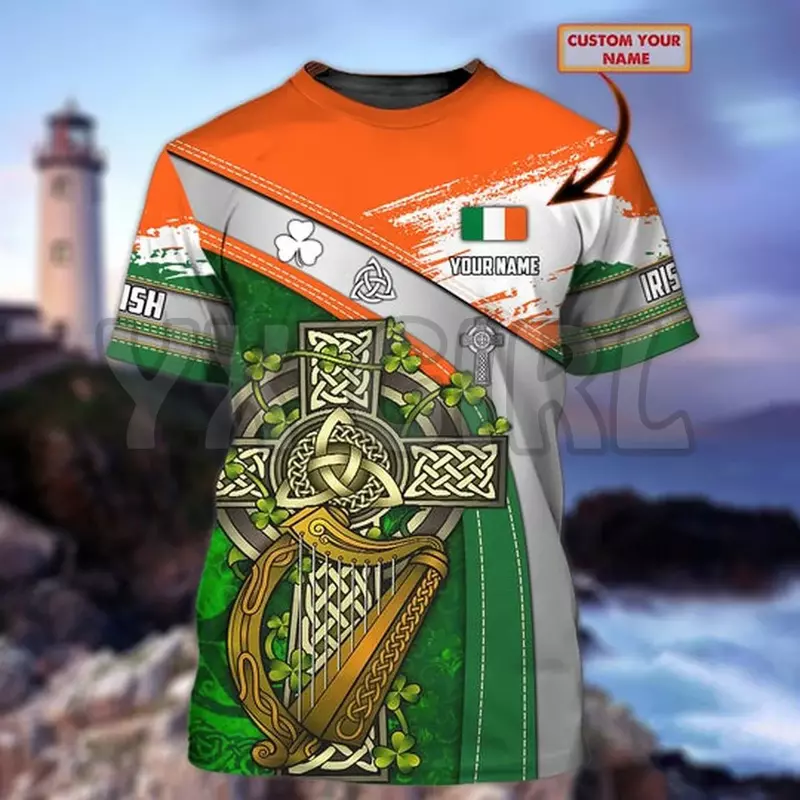 2022 letnia moda męska t koszula spersonalizowana irlandzko-irlandia krzyż 3D wszystko nadrukowane koszulki Tee topy koszule Unisex Tshirt