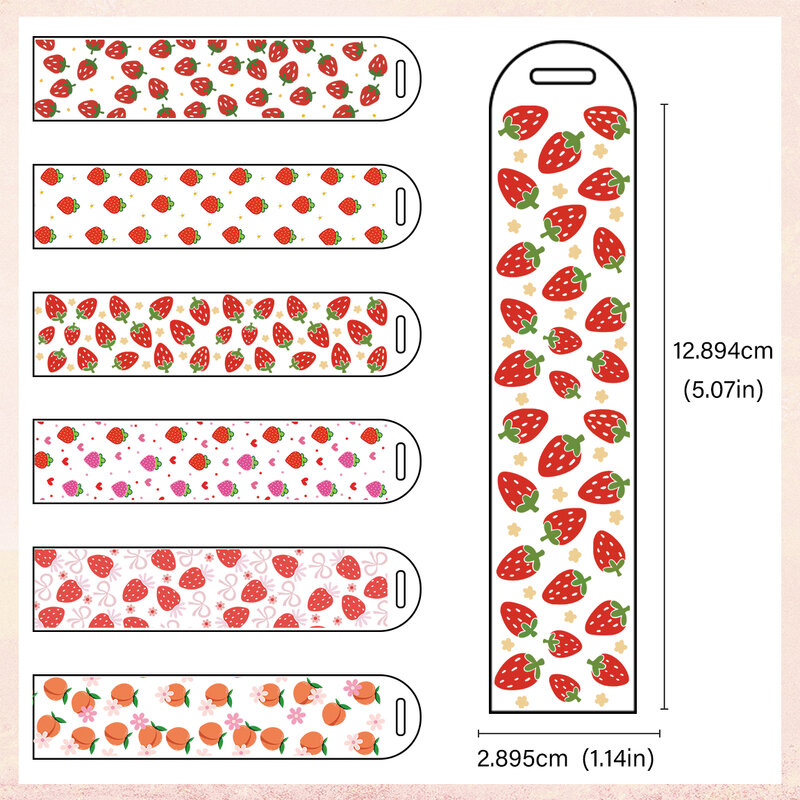 5PCS Ready to Apply UV DTF Bookmark Decals Cold Transfers Spring strawberries Printings Bundle DIY gift