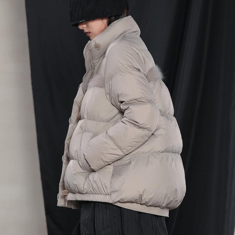 2023 New Women White Duck Down Jacket Winter Coat Female Thicken Loose Parkas Literary Retro Skirt Outwear Stand Collar Overcoat