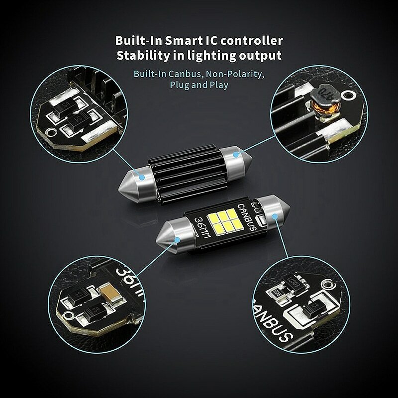 4X Extremely Bright 400 Lumens 3020 Chipset Canbus Error Free LED Bulbs 36Mm Festoon De3175 6428 Xenon White