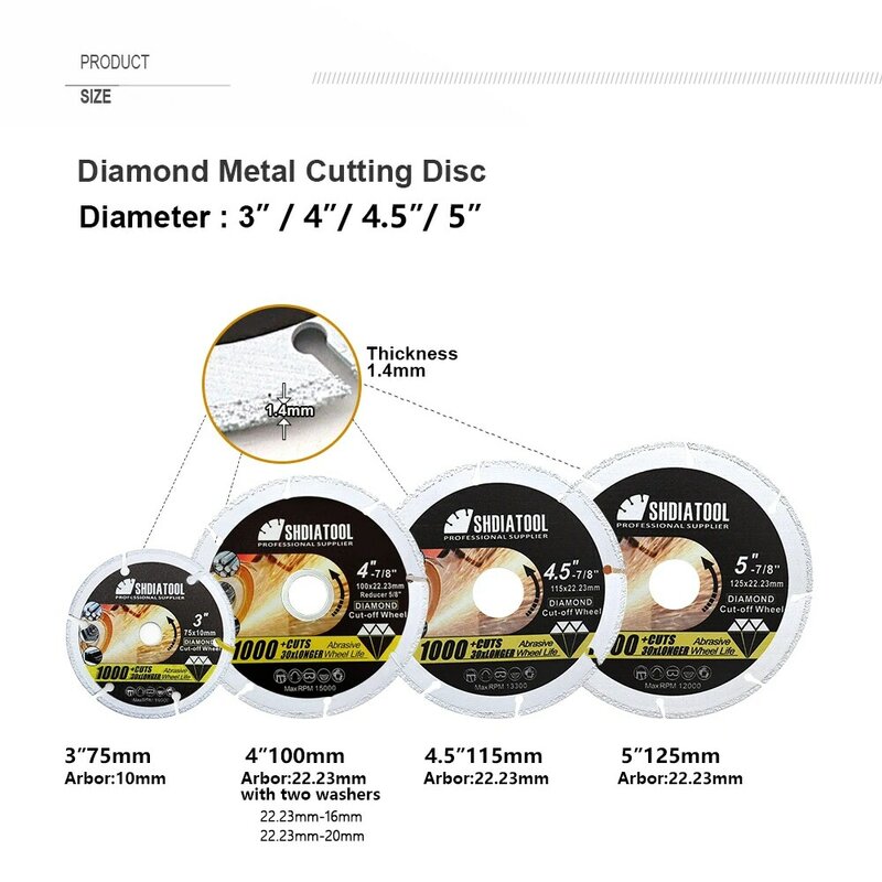 SHDIATOOL-disco de corte de Metal de diamante soldado al vacío, hoja de corte de diamante, tubo de acero de corte, barra de hierro, acero angular, 1 ud.