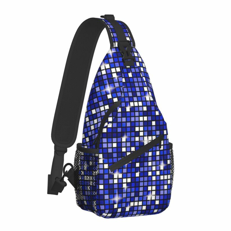 Mochila cruzada azul para hombre, bolso de hombro de pecho personalizado para viaje, mochila de día, Bola de discoteca, eslinga brillante