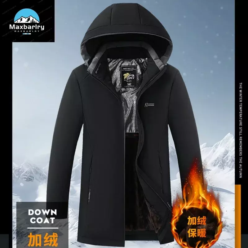 Jaket musim dingin bertudung pria, tebal tahan angin hangat dapat dilepas olahraga luar ruangan mendaki gunung ski mantel Parka