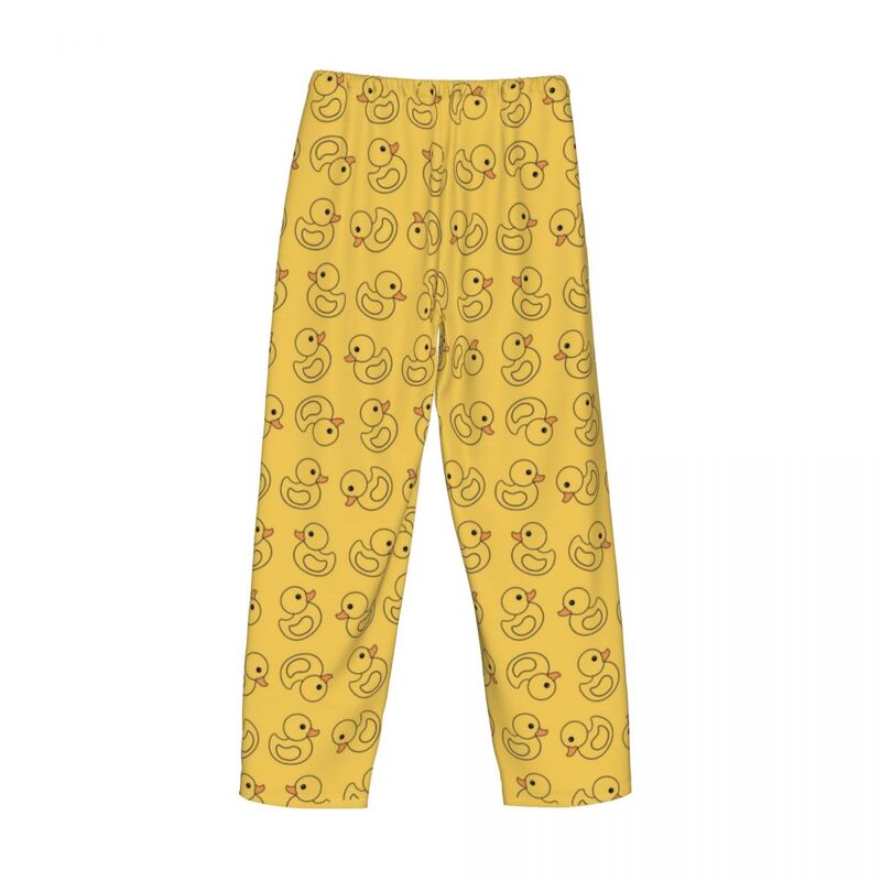 Calças de pijama personalizadas com bolsos, lounge Drawstring Sleepwear, Bottoms com bolsos Animal dos desenhos animados, pato de borracha amarela