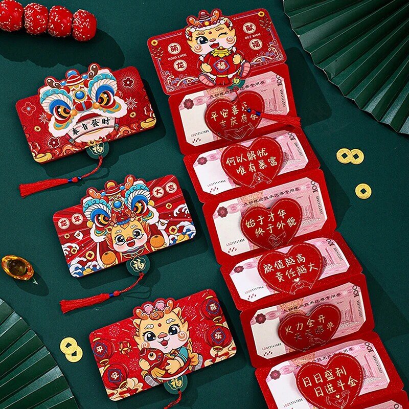 Sobres Rojos plegables, año del Dragón Hongbao, paquetes rojos de la suerte, Festival de Primavera chino, bolsa de dinero de regalo para boda