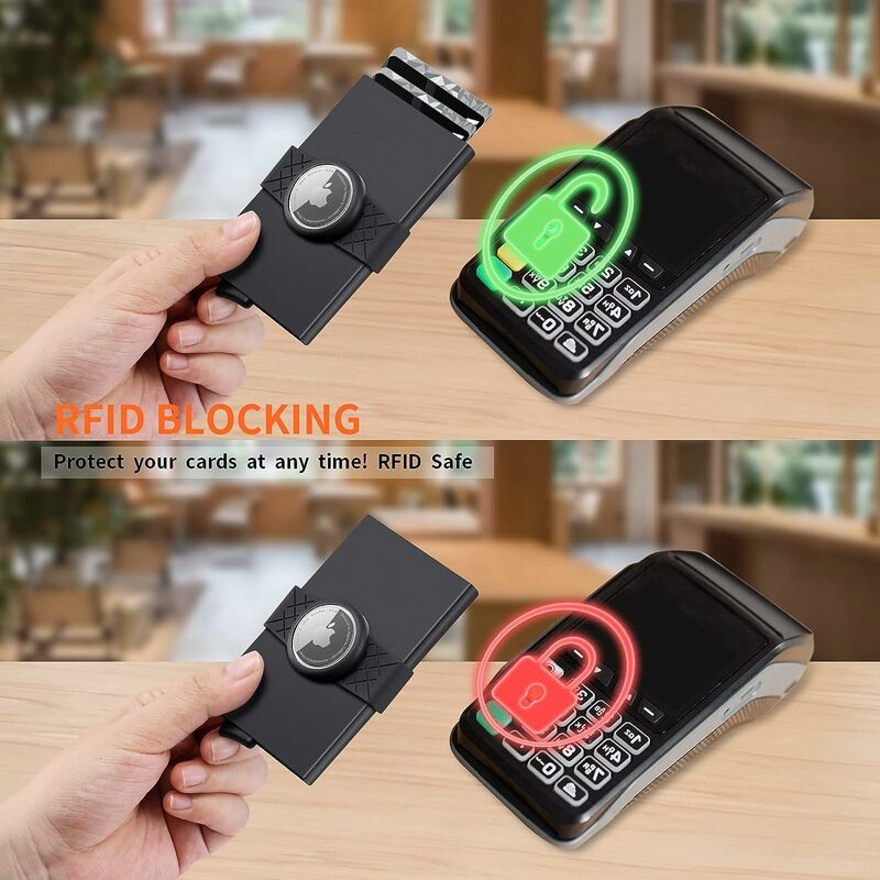 Dompet untuk pria, dompet logam dengan lapisan pemblokir RFID, Dompet aluminium ramping & minimalis dengan tombol tekan untuk akses kartu cepat