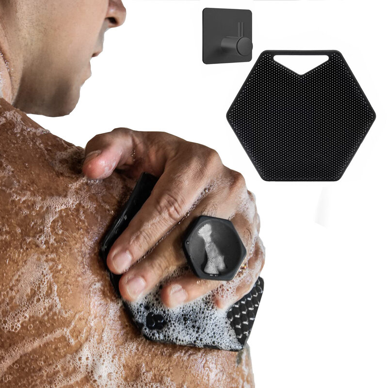 New Body Buffer Premium Silicone Body Bath Frosted Exfoliating Back Face Hair Scalp Brush Black Silicone for Shower or For Pets
