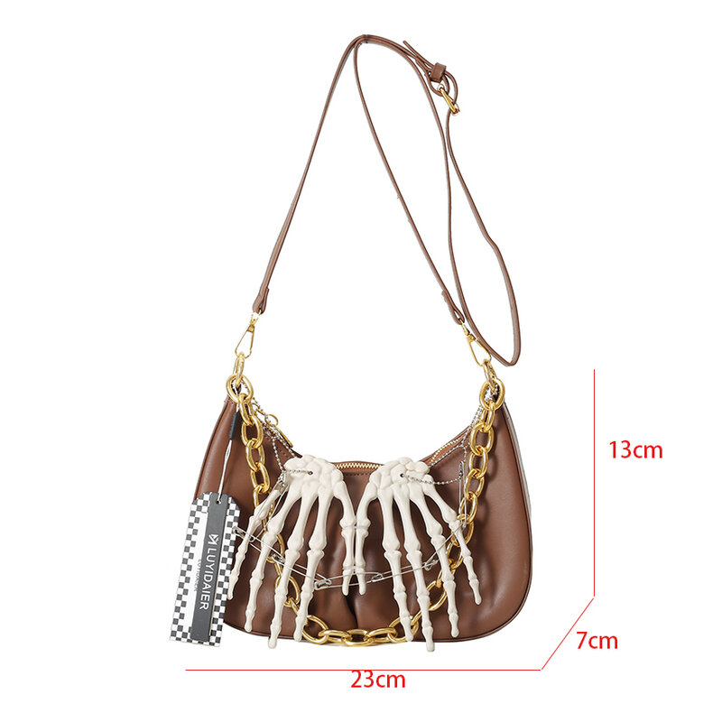 Gold Thick Chain Shoulder Bag For Women 2024 Spring New Designer Underarm Handbag Purse Punk Hand Bone Design Crossbody Bag Hobo