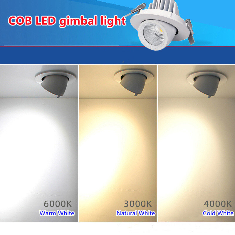 Luz LED COB para maletero, lámpara giratoria ajustable para cardán, 12W, 40W, Blanco cálido, blanco frío