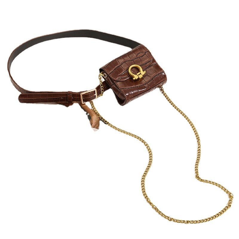 Bolso de cintura de moda para mujer, cinturón de Material PU, cadena con patrón de cocodrilo informal, Bolso pequeño, decoración de Jeans
