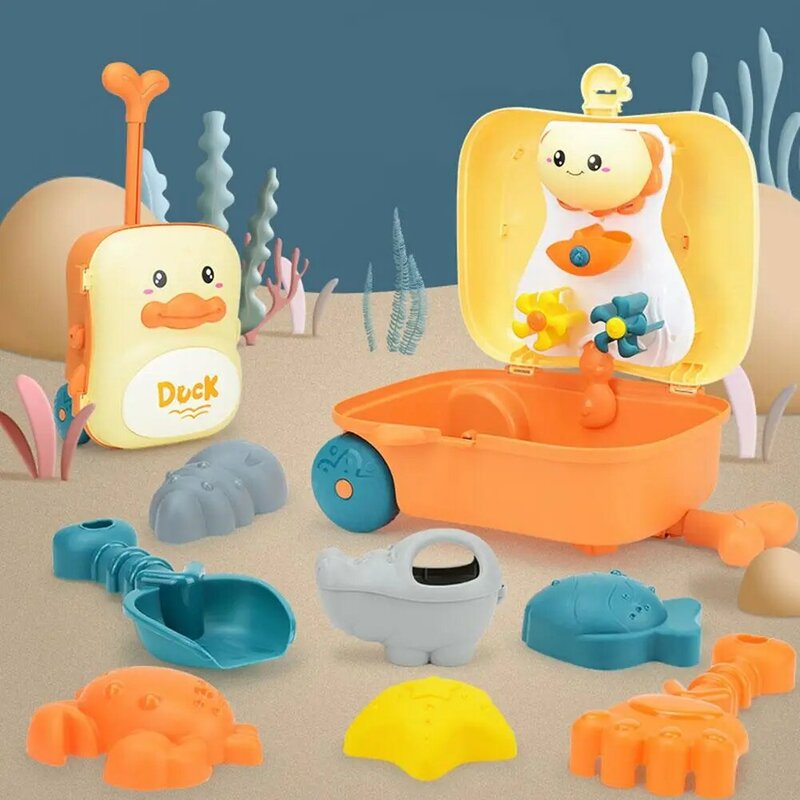Mini ensemble de jouets de sable de plage portables pour enfants avec étui à roulettes, jeux de plein air d'été, jouets de plage, cadeau pour les tout-petits, garçons et filles