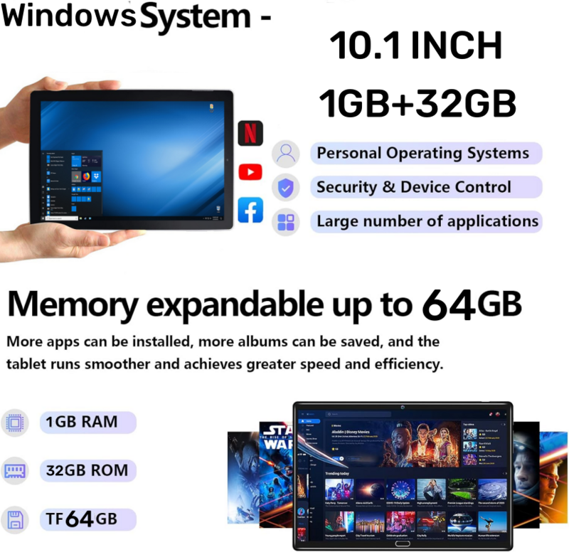 Планшет NX16A на Windows 10, 10,1 дюйма, 2 ГБ + 32 ГБ