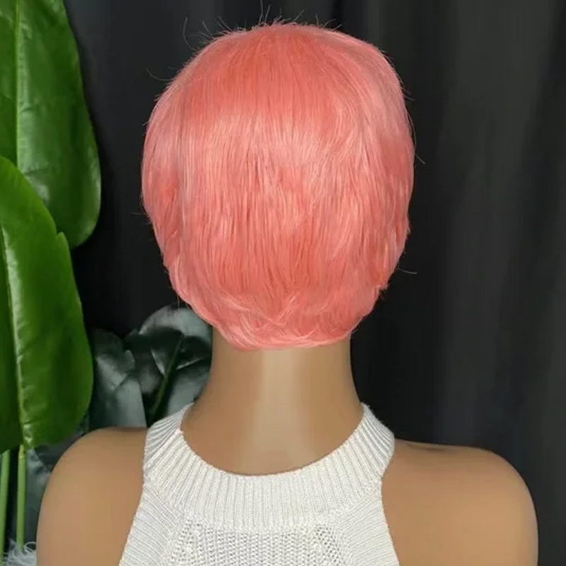 Nosić bezklejowe peruka z naturalnych krótkich włosów fryzura Pixie proste włosy brazylijskie Remy dla czarnych kobiet w różowym kolorze tanie bezklejowa peruka