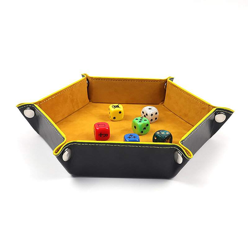 Double Sided Thick PU Leather&Velvet Dice Mat Rolling Folding Hexagon Dice Game Storage Tray Holder Office Supplies
