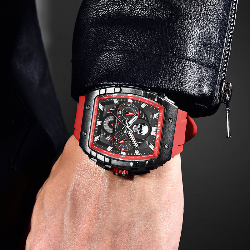 LIGE Men Luxury Wristwatch Sport Silicone Strap Quartz Watch Chronograph Waterproof Luminous Date Clock Relogio Masculino