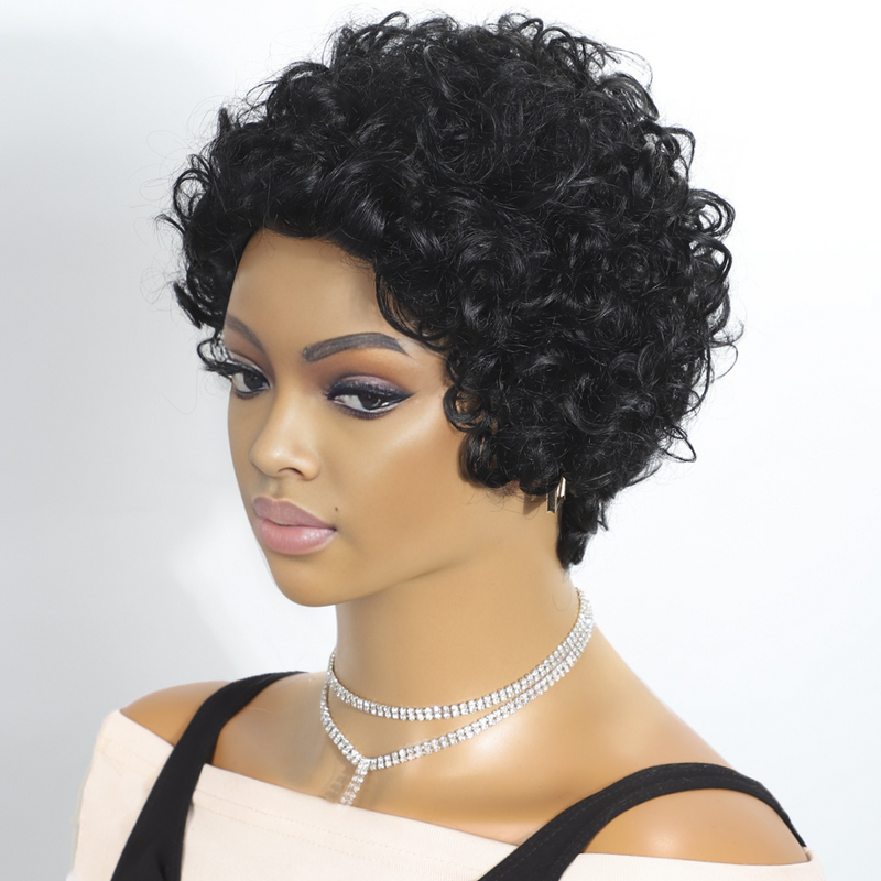 STYLEICON-pelucas rizadas hechas a máquina para mujeres negras, peluca corta de corte Pixie, cabello humano virgen brasileño Remy