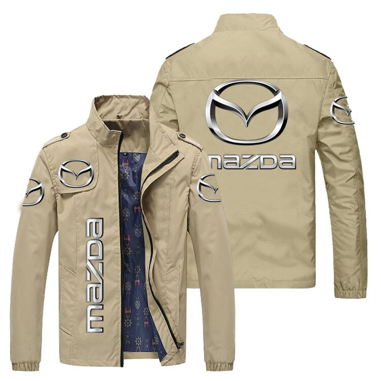 Spring and Autumn Casual Men's Mazda Car Logo Printed Jacket Fashion Street Men's Solid Color Sports Cardigan Jacket