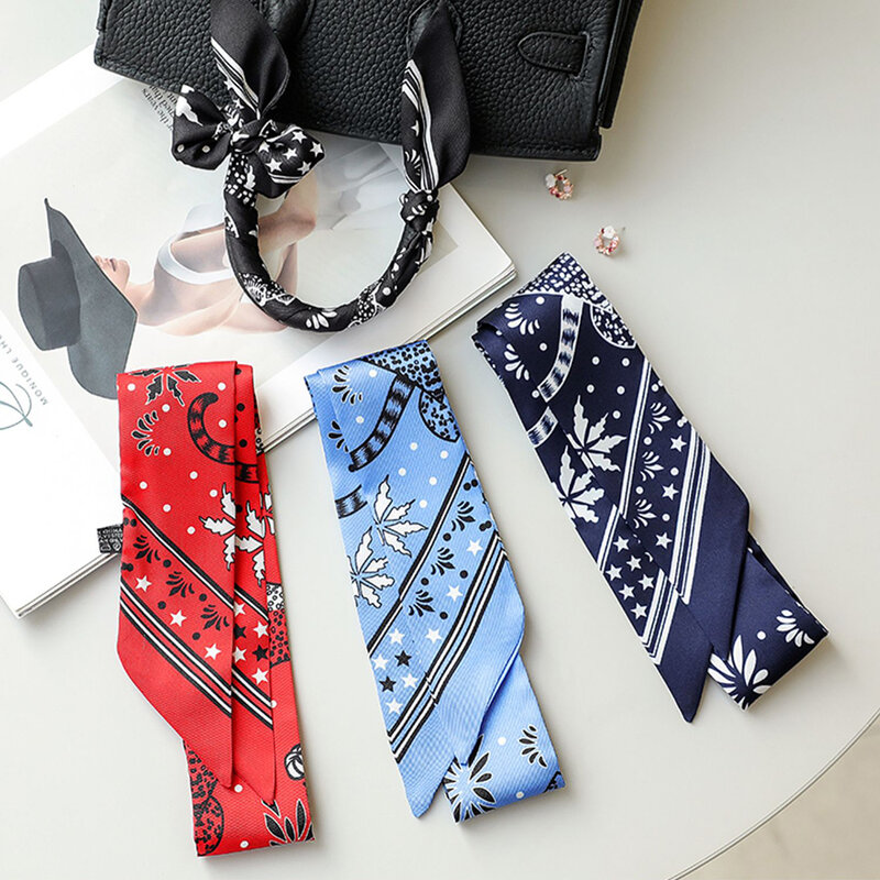 Корейский Универсальный Весенний Новый Леопардовый женский саржевый декоративный маленький шелковый шарф с завязками с ручкой лента для волос