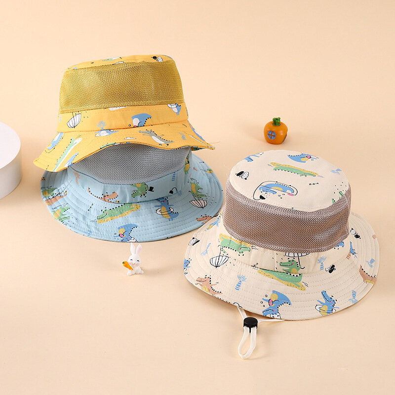 Chapeau de dessin animé mignon dinosaure pour enfants, salle de bain, section mince, maille respirante, chapeau de poisson Suffolk, protection solaire extérieure, été, nouveau