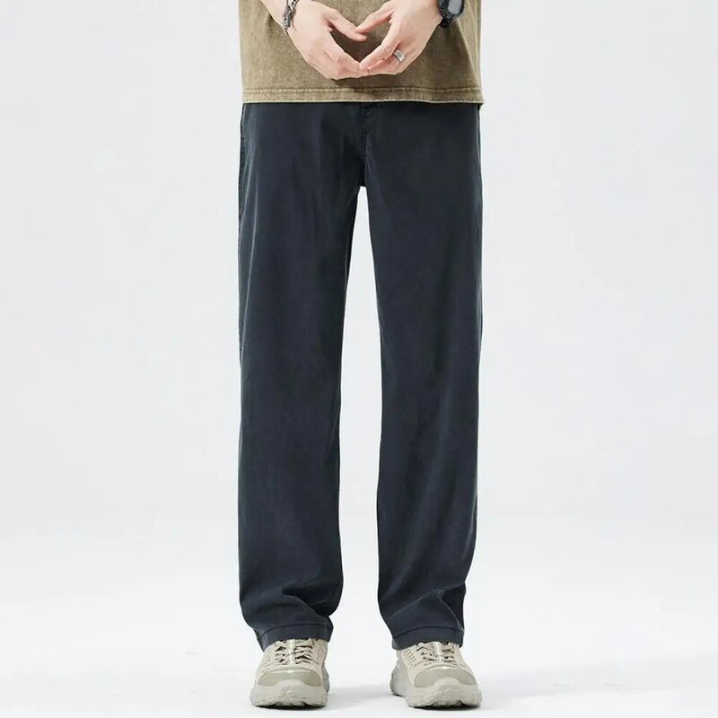 Pantalones de pierna ancha para hombre, cintura elástica, holgados, Color sólido, talla grande, bolsillo, secado rápido, uso diario informal