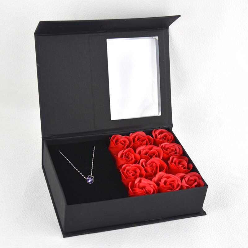 E0BF Opakowanie na biżuterię Pudełko i torebka ręcznie robionym kwiatem róży na Walentynki