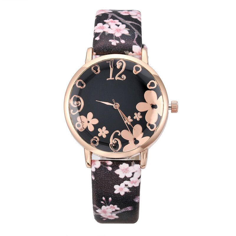 Dziewczyna luksusowy zegarek kobiety nowy mody wytłoczone kwiaty małe świeże drukowane pas tarcza do zegarka kobiet zegarek kwarcowy dla studenta relogio