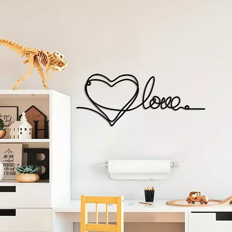 CIFVP Deco-Décoration murale en métal en forme de cœur d'amour, ornement minimaliste, pendentif d'art au trait, décor d'art pour la maison