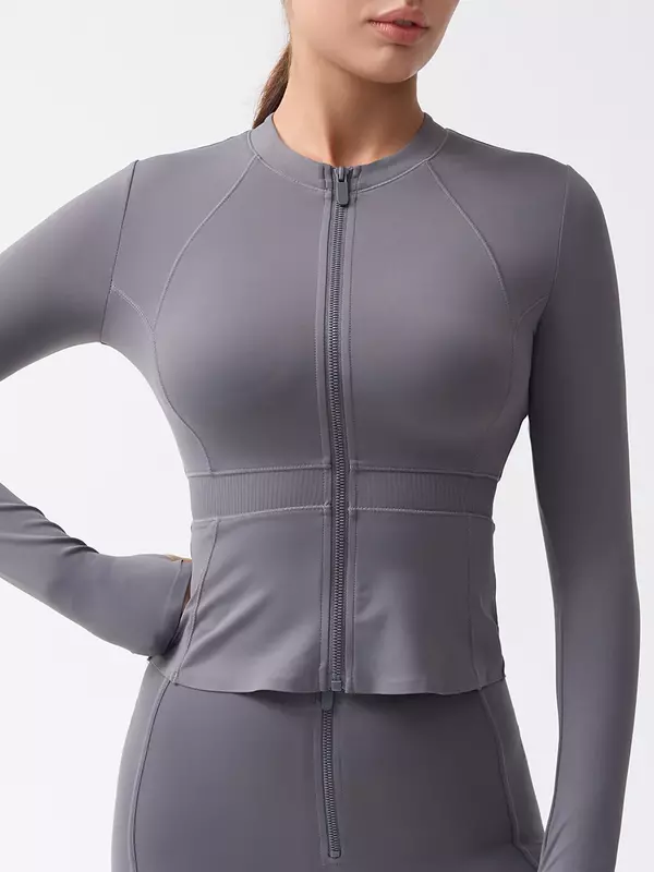 New Sports Top Women's Yoga Jacket Slim Fit Zippered Fitness Suit Tight Fitting Long Sleeved Fishtail Skirt Hem