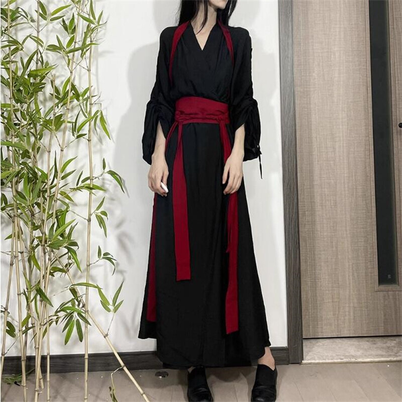Chiński styl Weijin Hanfu Kimono peleryna Unisex dorosłych mężczyzn kobiet z nadrukiem artystycznej sukni starożytny kostium starożytny Cosplay szlafrok