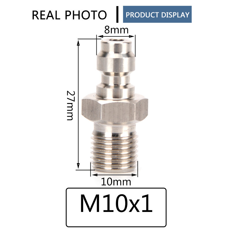 1/8npt 1/8bspp m10x1 rosca ar reenchimento de aço inoxidável acoplador rápido 8mm macho plug adapter encaixes 2 pc/set