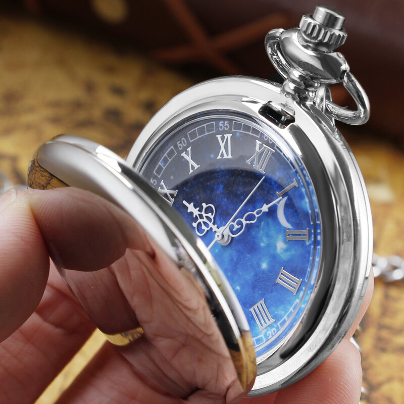 Reloj de bolsillo con diseño de esfera de cielo estrellado plateado para hombres y mujeres, reloj de regalo de moda informal, nuevo