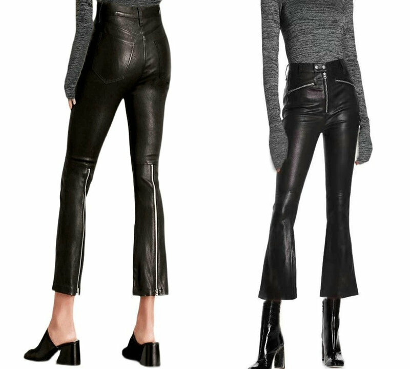 2022 Women New Fashion Autumn and Winter Casual Style Slim Stretch Genuine Sheepskin Leather Ninth Pants