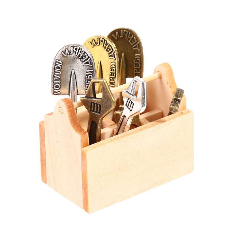 1:12 миниатюрный ящик для хранения кукольного домика, металлический ключ, лопатка, топор, молоток, инструмент для садоводства