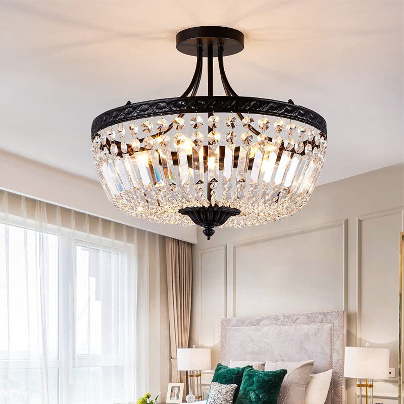 American chandelier bedroom retro iron crystal simple home restaurant lamps round room living room light luxury
