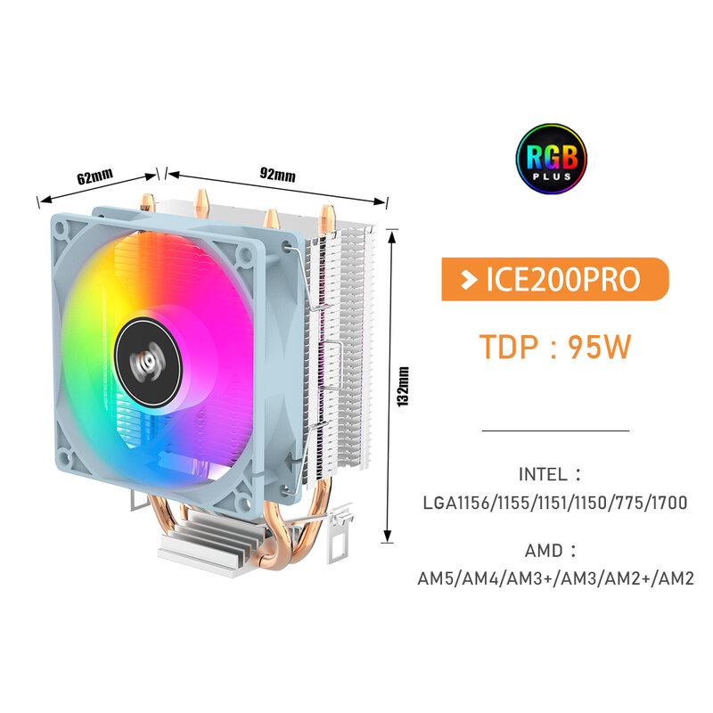 GO-enfriador de CPU de 2 y 4 tubos de calor para PC, radiador de refrigeración de 3 pines PWM, ventilador Rgb silencioso para Intel 1700, 1150, 1155, 1156, 1366, AM2/AM3/AMD AM4