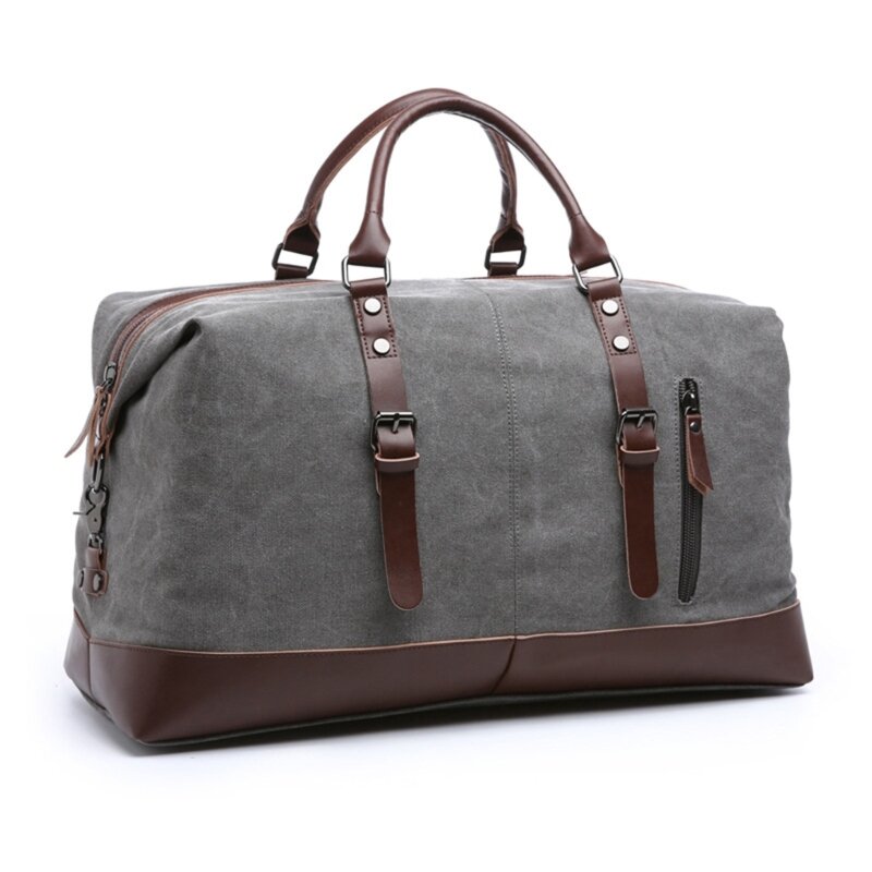 Bolso de hombro al aire libre, bolso cruzado de viaje de lona, ​​bolso de mano para almacenamiento de equipaje, oscuro/gris