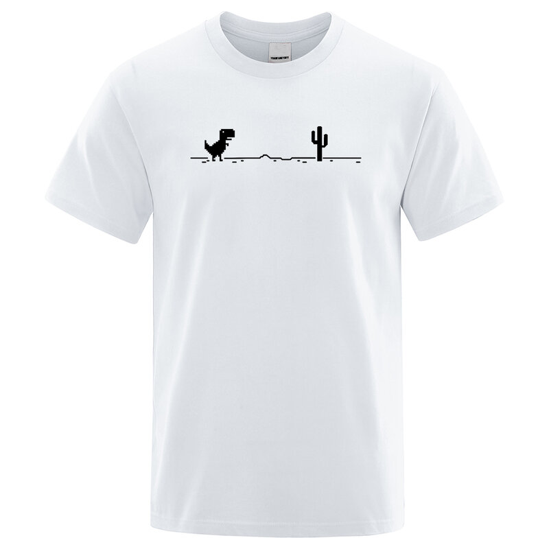 Camisetas con estampado de dinosaurio y Cactus para hombre, Tops divertidos de algodón, camisetas informales con cuello redondo, ropa de calle básica, Verano