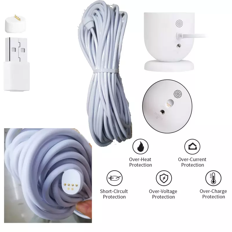 Branco intempéries cabo de carga para câmera Google Nest Cam, bateria ao ar livre, porta USB, carregador rápido, 25ft, 7.6m