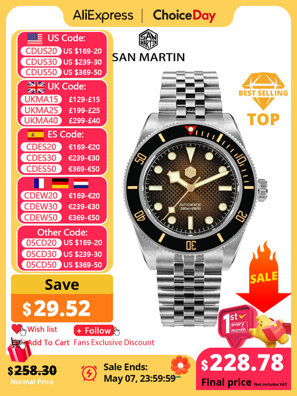 San Martin-Relógio de mergulho mecânico automático para homens, relógios impermeáveis, Sapphire luminoso, 3D Waffle Dial, 40mm, 200m, SN0128, NH35, New