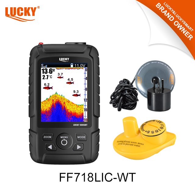 Equipo de pesca Lucky, buscador de peces FF718LIC-WT, pantalla de matriz de puntos de colores de 2,8 pulgadas con Sensor inalámbrico tipo W y Trans