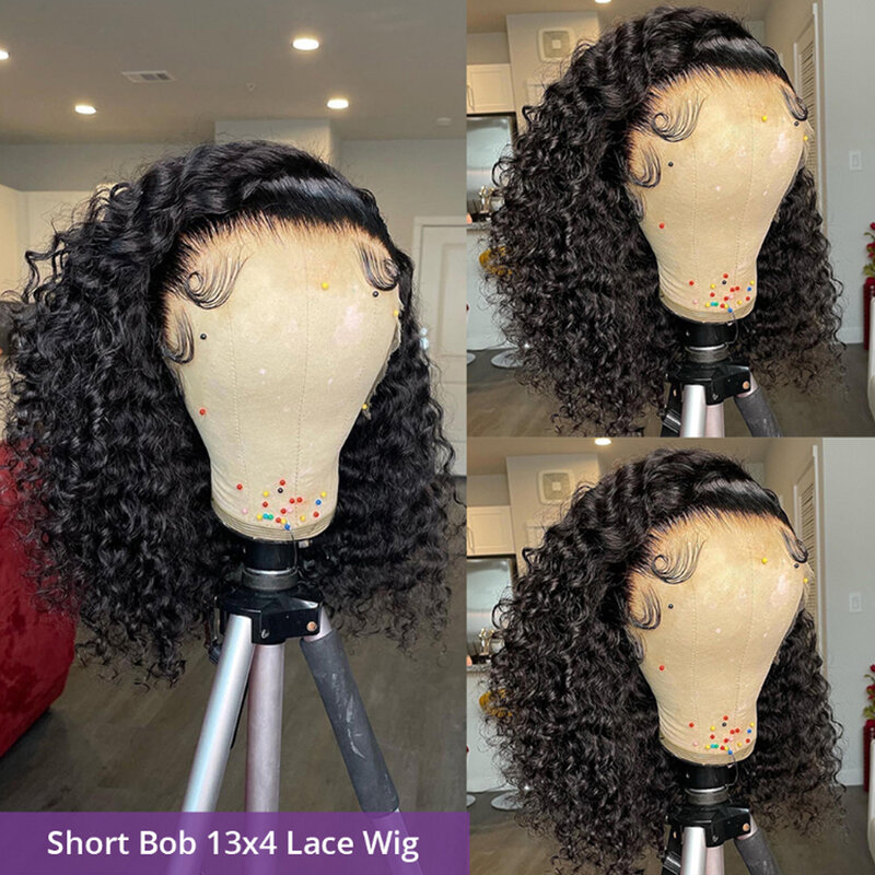 Glueless 100% Human Wigs Water Wave Ready To Wear Short Bob HDTransparent Lace Frontal Wear And Go Wig Deep Curly For Woman Sale