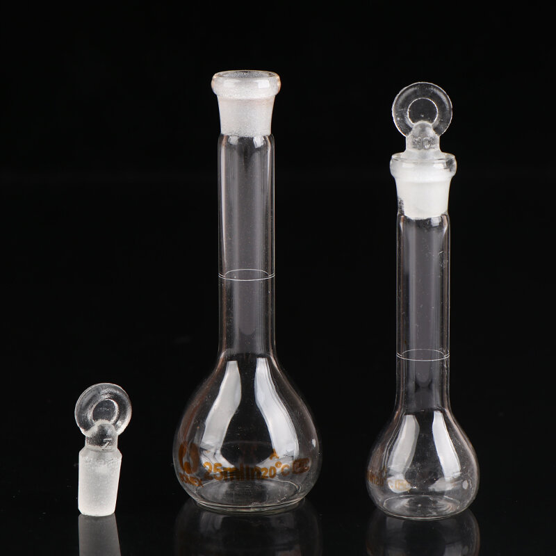 1 buah botol kaca transparan 10/25ml gelas Flask volumetrik dengan penyumbat aliran udara laboratorium kimia dengan sumbat