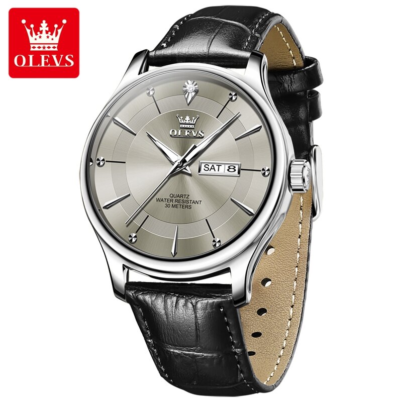OLEVS Brand Fashion orologio al quarzo grigio da uomo cinturino in pelle impermeabile luminoso settimana data orologi di lusso da uomo Relogio Masculino