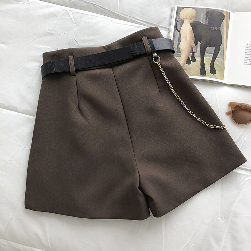 2022 New Summer Women's Shorts Button Solid Color Pocket Casual High Waist Suit Shorts Casual Thin Women Clothing + Send Belt